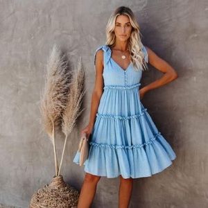 Vici- Margarita Tiered dress- Blue- Small